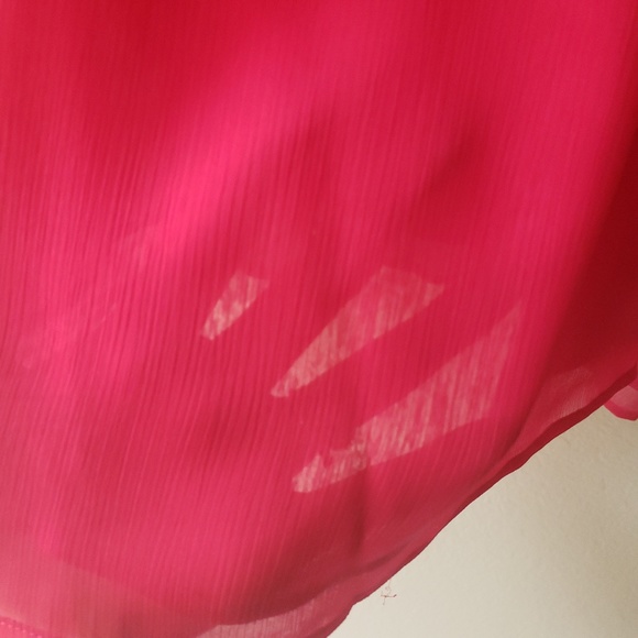 EXPRESS Pink/Red Criss Cross Staps Sheer Blouse - Picture 4 of 5